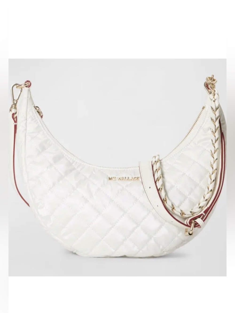 MZ Wallace Crosby Luna Hobo Crossbody in Pearl White | 3 Straps